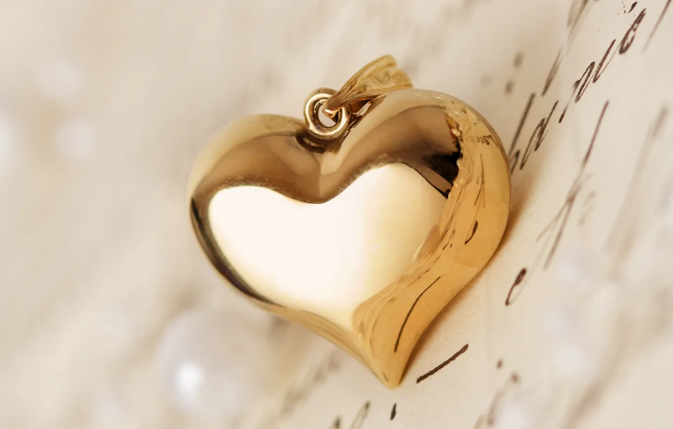 Photo wallpaper letter, macro, heart, pendant, hearts, gold