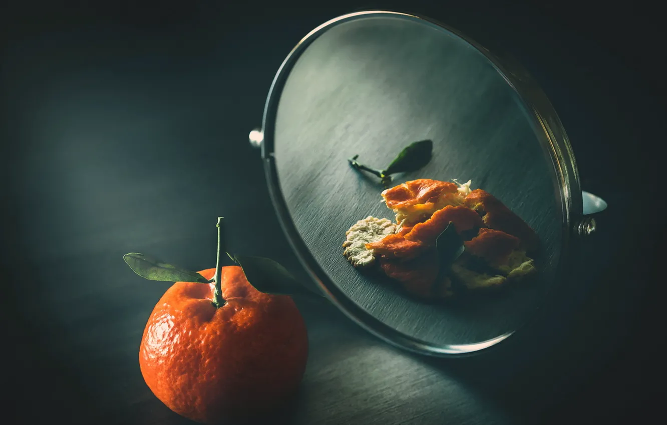 Photo wallpaper background, mirror, tangerines