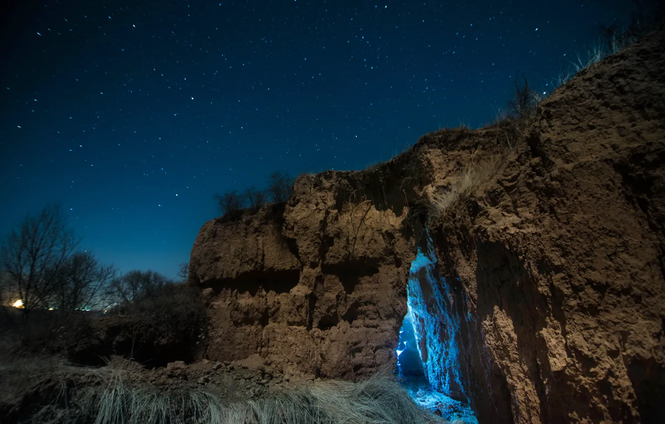 Photo wallpaper stars, light, night, cave