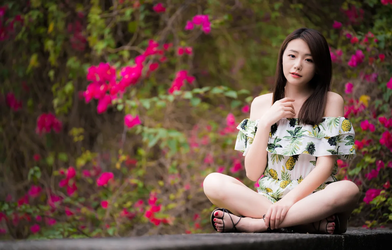 Photo wallpaper girl, pose, Asian, sitting