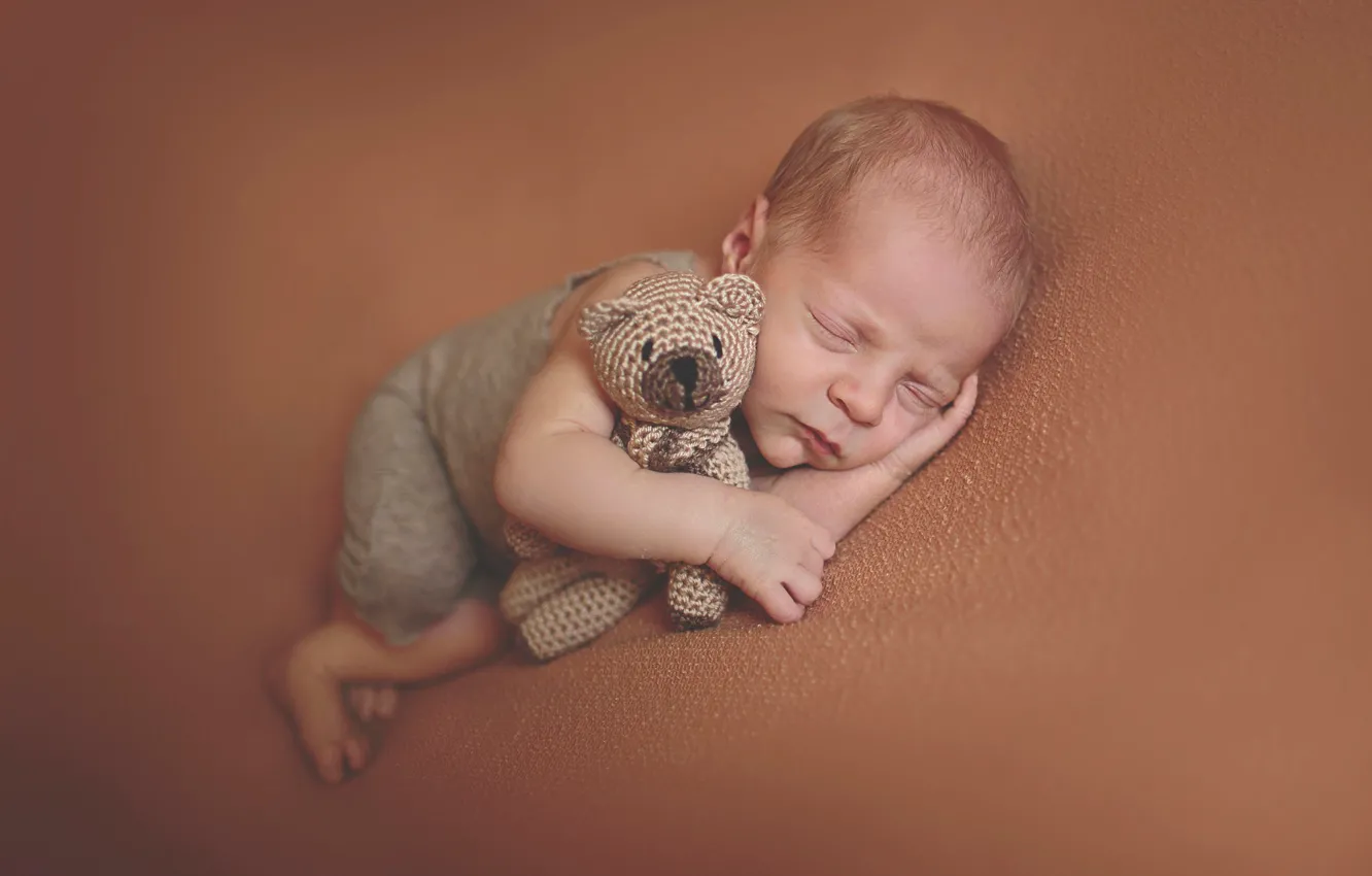 Photo wallpaper toy, sleep, baby, bear, child, baby