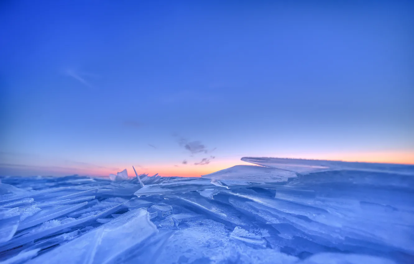 Photo wallpaper ice, winter, the sky, lake, blue, morning, ice, Sweden