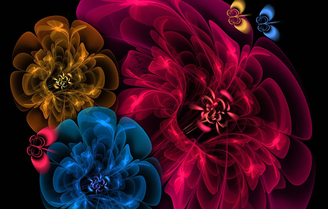 Photo wallpaper light, flowers, butterfly, paint, petals, the volume