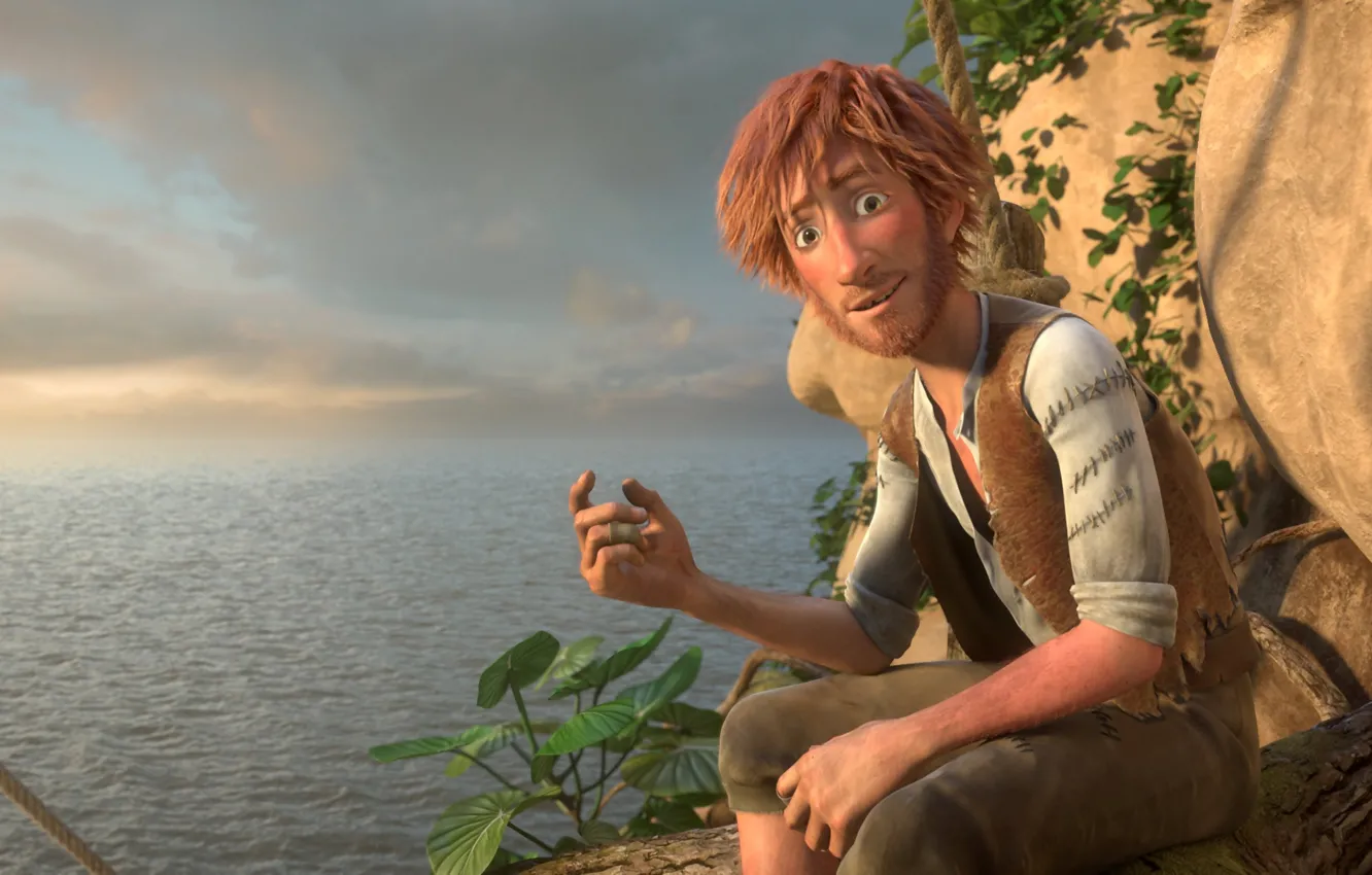 Photo wallpaper cinema, red, sky, sea, ocean, cloud, rocks, island