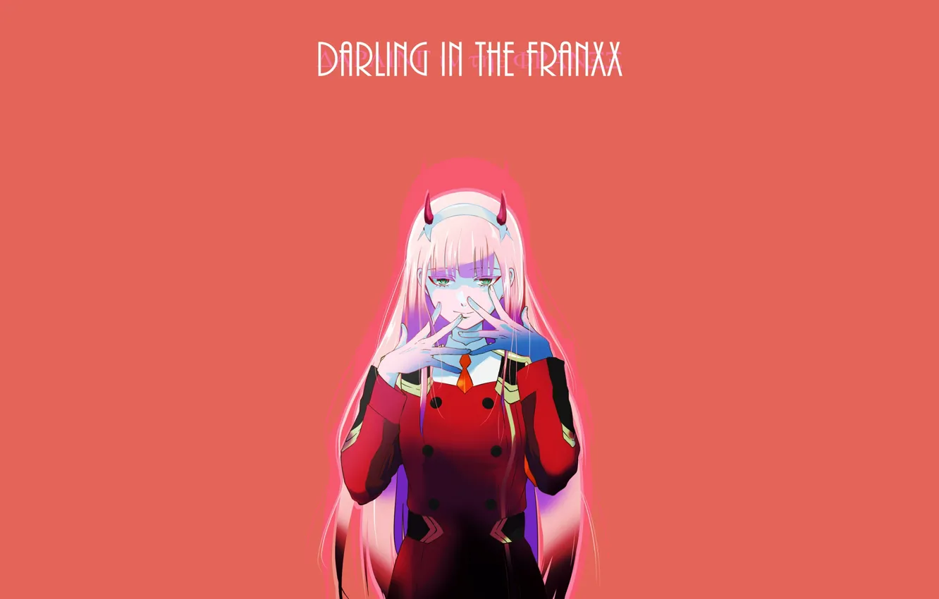 Photo wallpaper girl, hands, red background, 002, Darling In The Frankxx, Cute in France, Zero Two