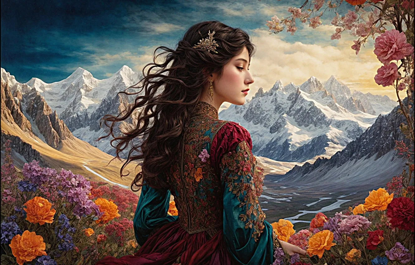 Photo wallpaper look, girl, pose, AI art, neural network