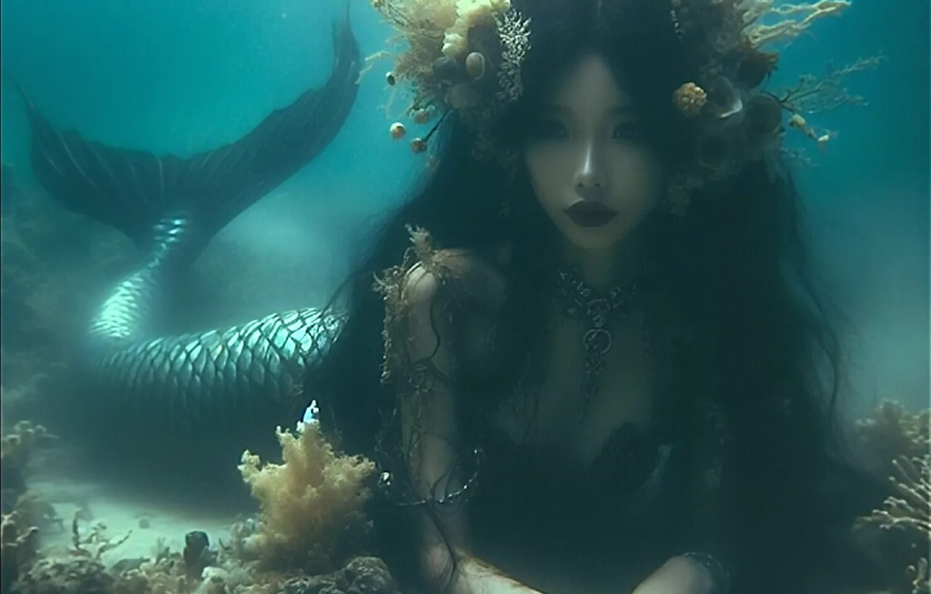 Photo wallpaper look, girl, face, pose, fantasy, mermaid, fantasy, AI art