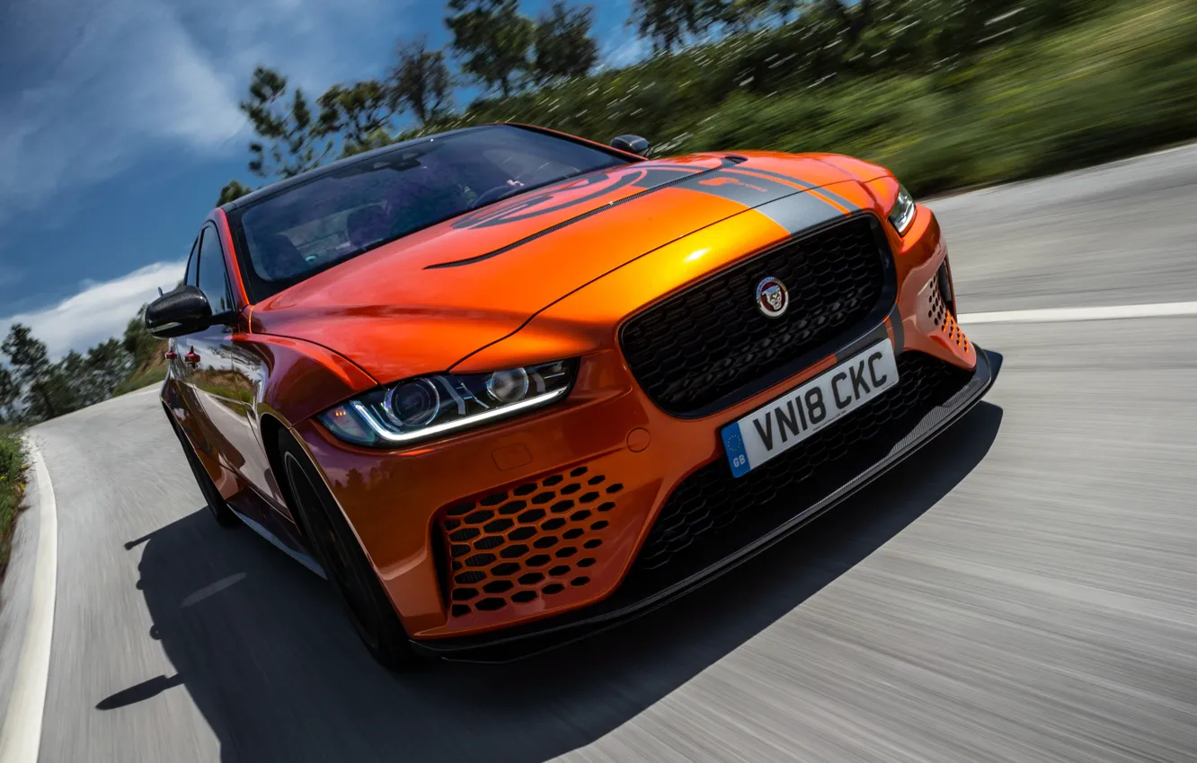 Photo wallpaper orange, speed, Jaguar, 2018, XE SV, Project 8