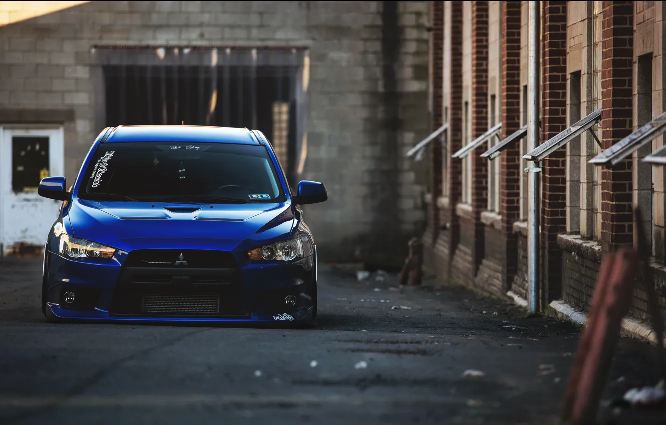 Photo wallpaper Blue, Desktop, Mitsubishi, Lancer, Evolution, Car, Beautiful, Style