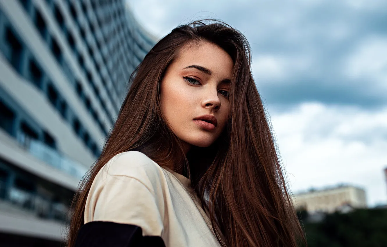 Photo wallpaper look, model, portrait, makeup, hairstyle, brown hair, beauty, bokeh