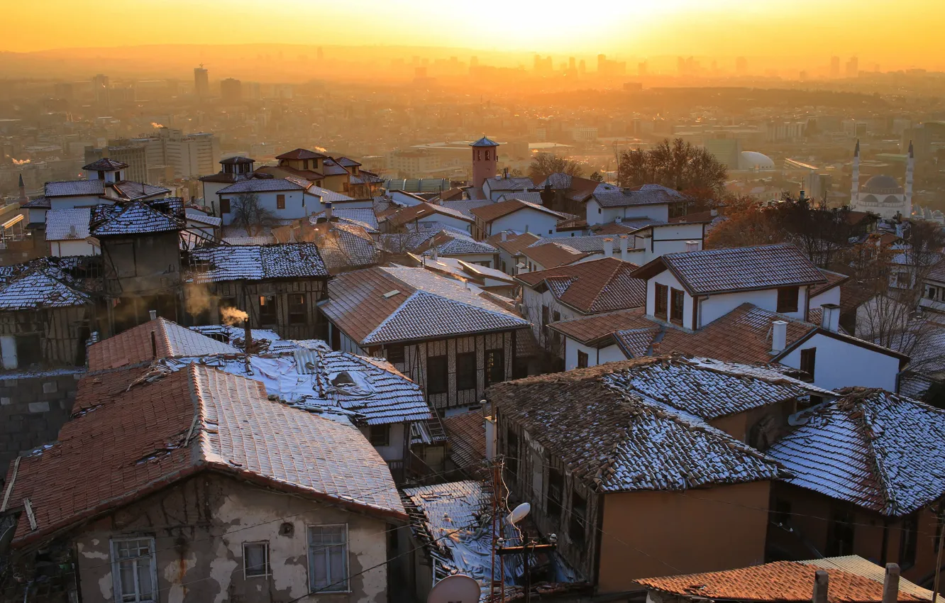 Photo wallpaper the city, sunset, Ankara