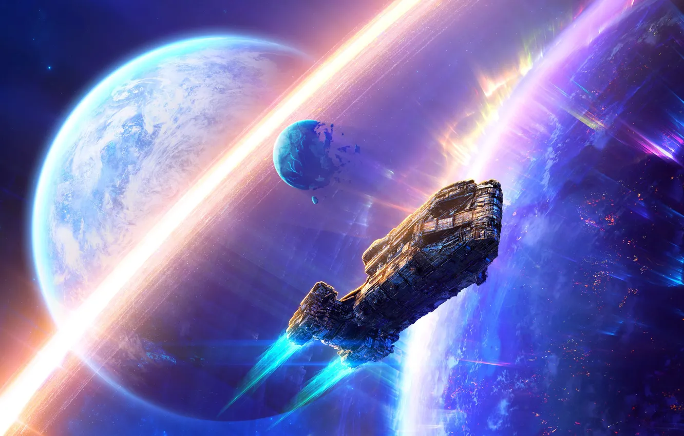 Photo wallpaper space, planet, spaceship, Book Cover, Through the Space