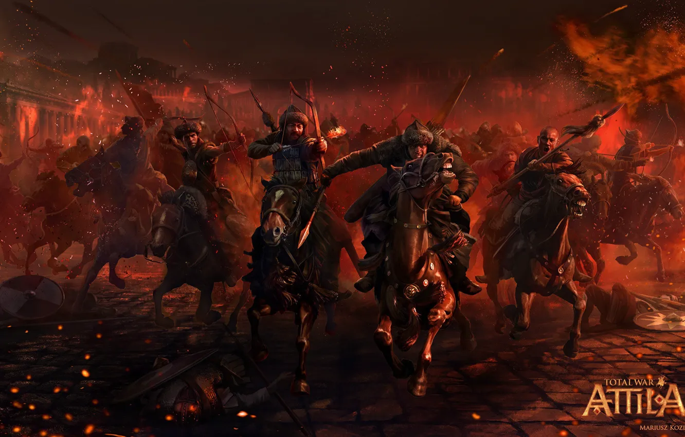 Photo wallpaper warriors, riders, Total War, Attila, huns cavalry