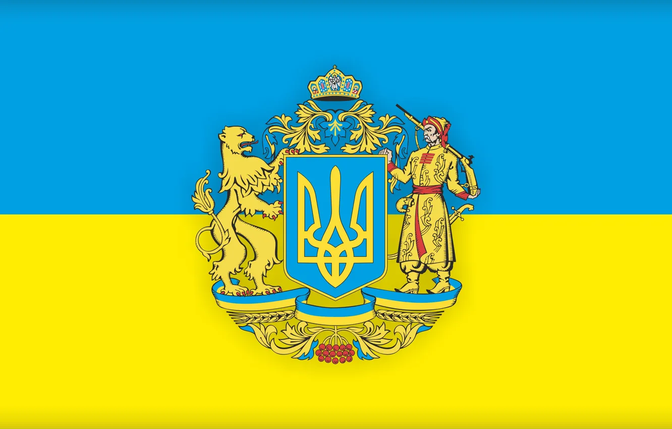 Photo wallpaper yellow, background, blue, flag, coat of arms, Ukraine, heraldry, trident