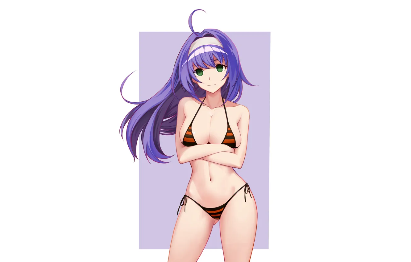 Photo wallpaper girl, sexy, cleavage, green eyes, long hair, boobs, anime, Mia