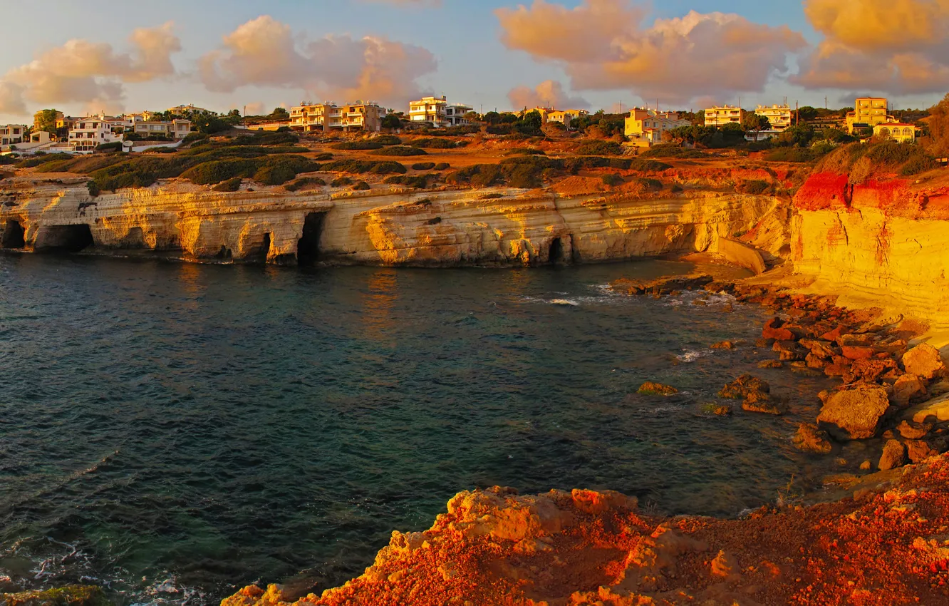 Photo wallpaper the city, photo, coast, home, Cyprus, Pegeia