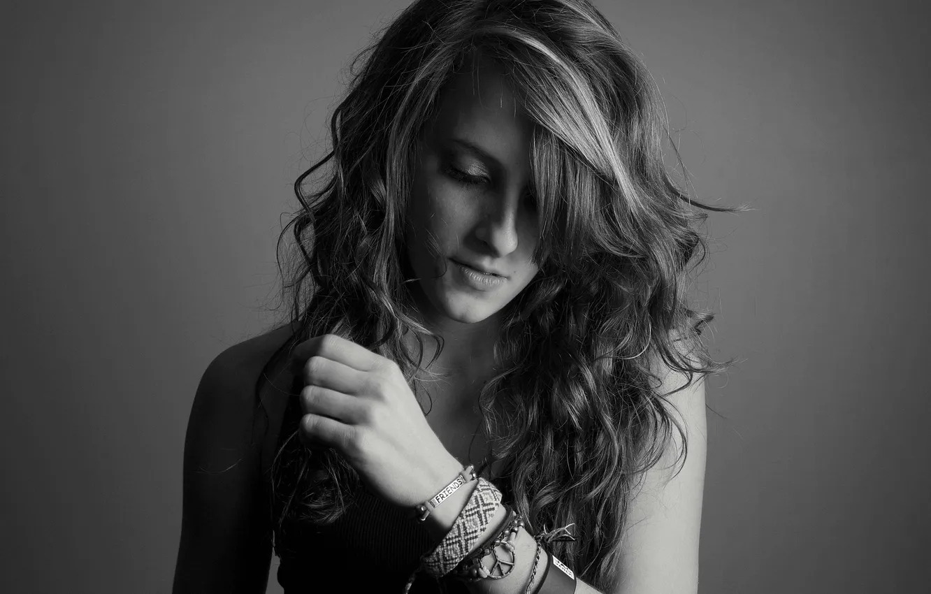 Photo wallpaper girl, face, black and white photo, h b