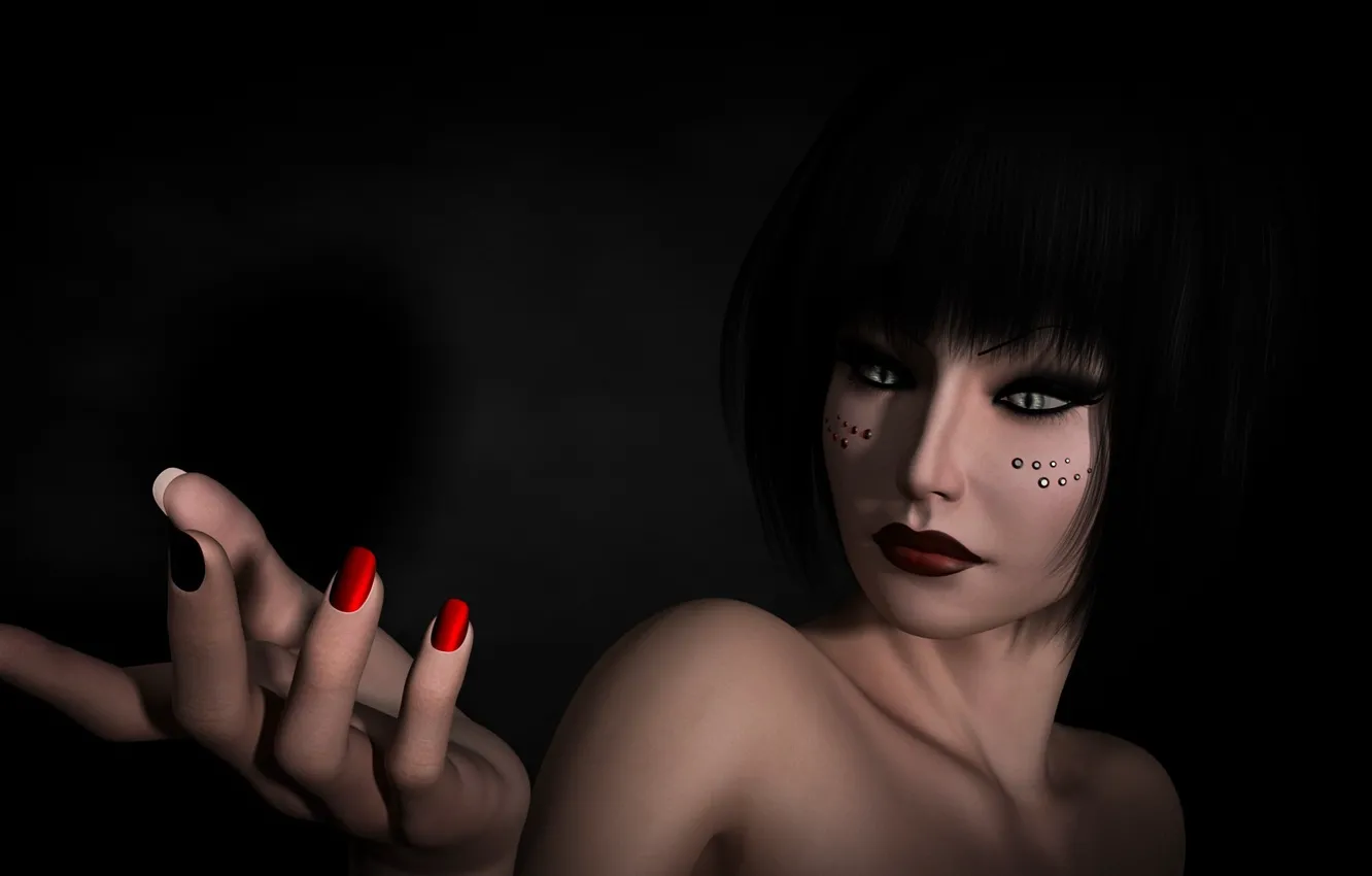 Photo wallpaper girl, hand, black background