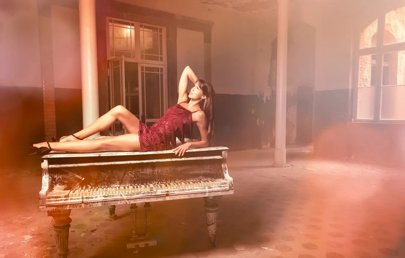 Photo wallpaper girl, pose, piano