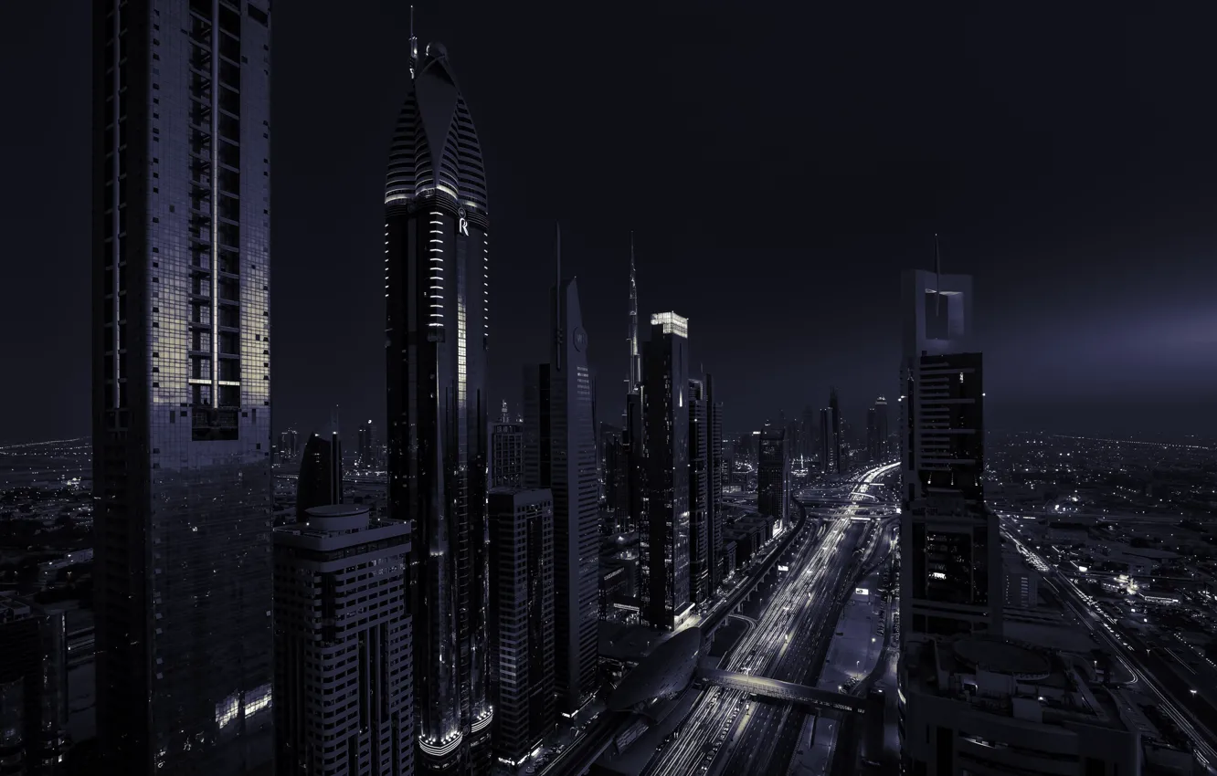Photo wallpaper night, the city, lights, Dubai, UAE