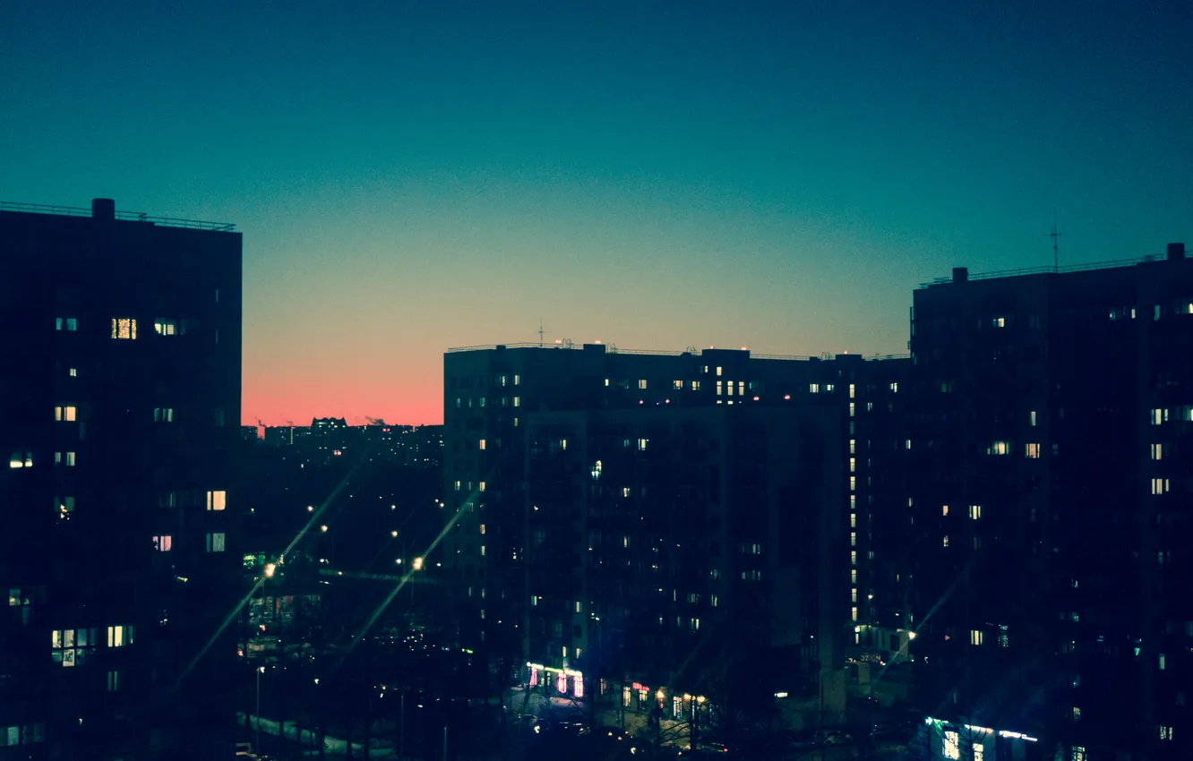 Photo wallpaper the sky, the city, building, home, the evening, lights, Russia, architecture