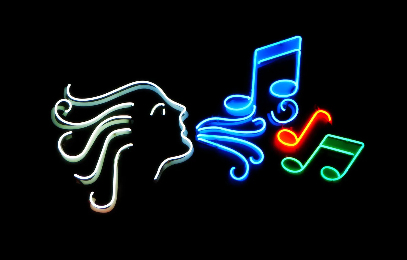Photo wallpaper light, lights, notes, neon, advertising, singing