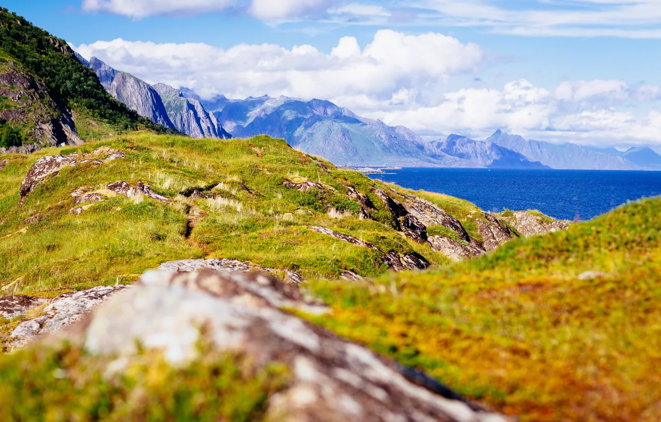 Photo wallpaper sea, the sky, clouds, mountains, Norway, Norway, Lofoten, Nordland