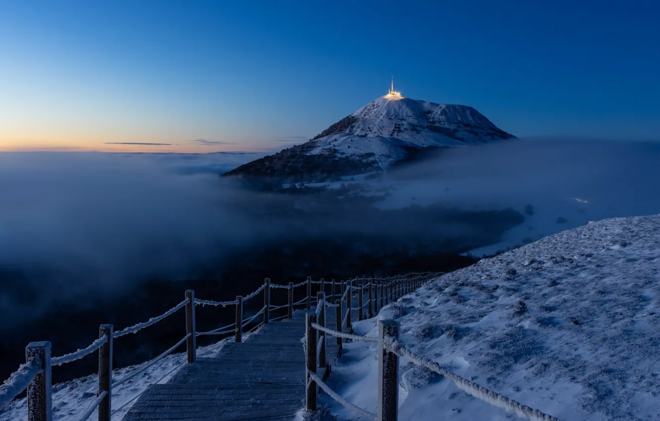 Photo wallpaper winter, mountains, landscape, blue hour, Puy de Pariou