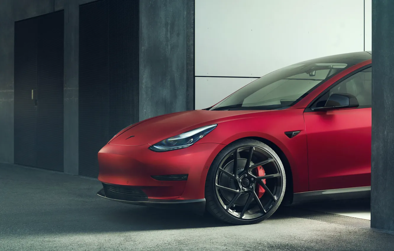 Photo wallpaper wheel, Tesla, the front part, Novitec, 2019, model 3