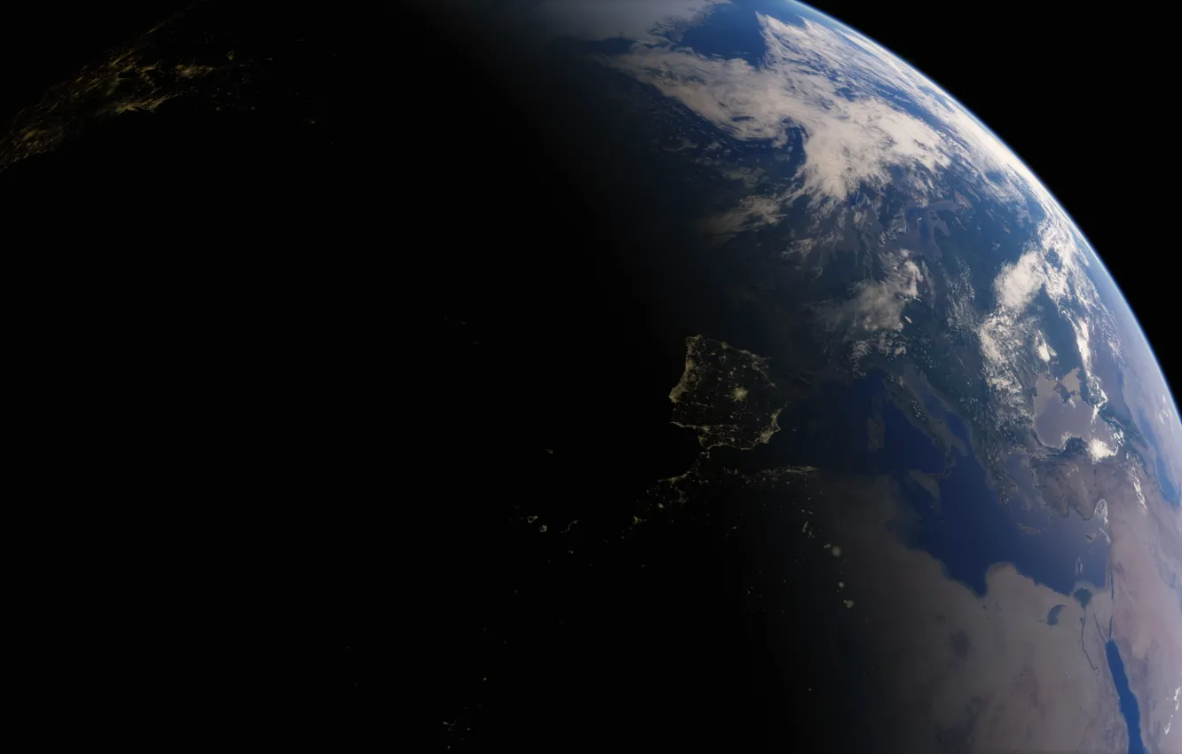 Photo wallpaper lights, earth, planet, Spain, The Mediterranean sea