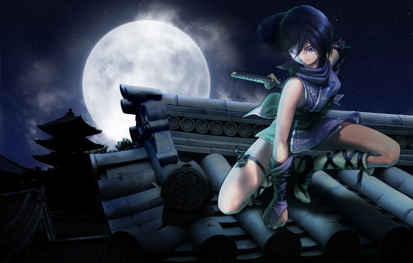 Photo wallpaper stars, the moon, legs, ninja