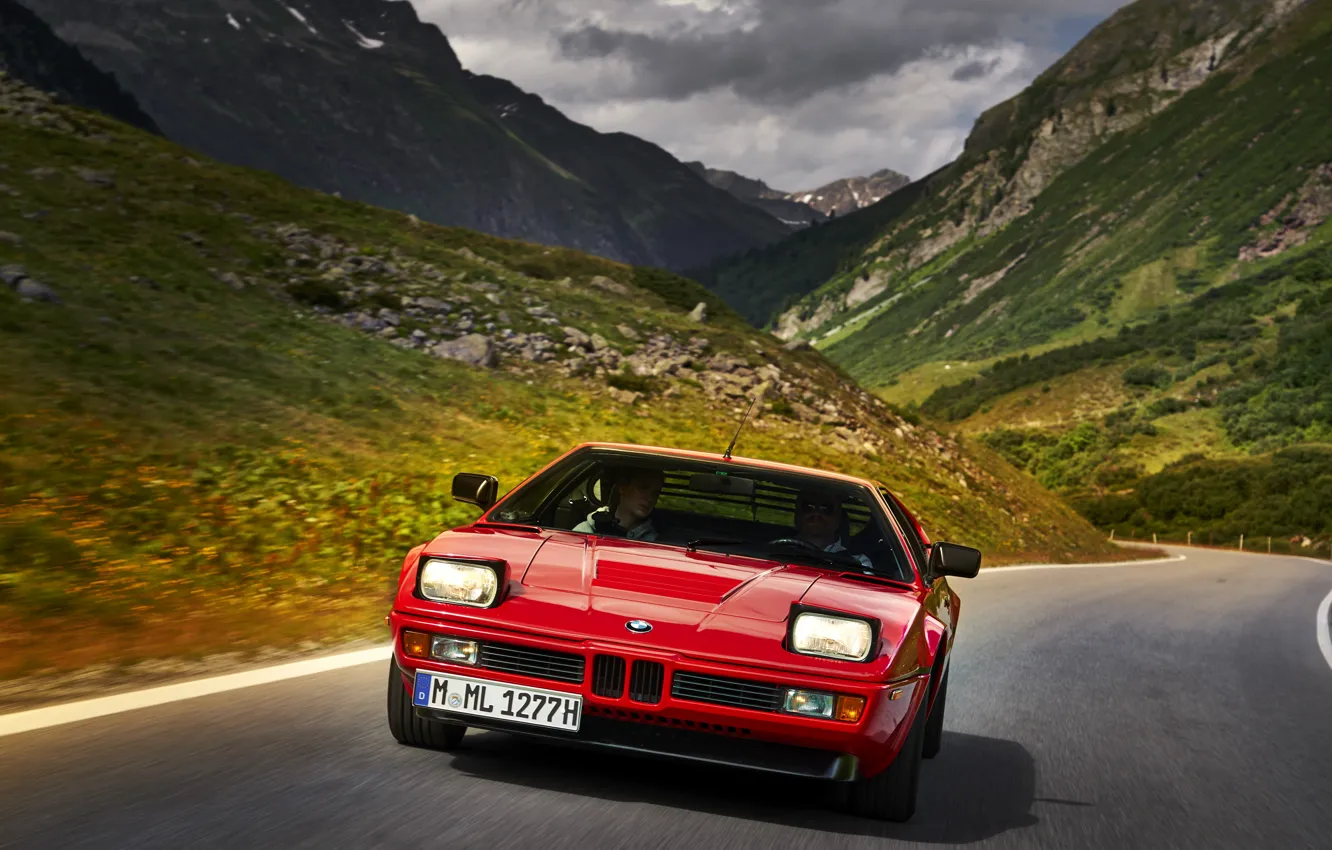 Photo wallpaper road, mountains, red, BMW, BMW M1, E26, M1