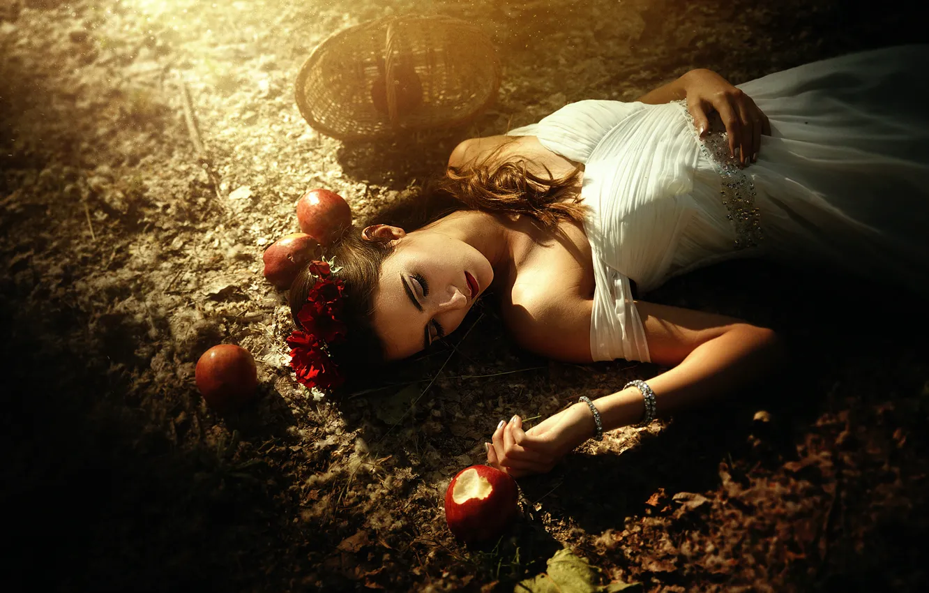 Photo wallpaper girl, apples, Snow white, fairy tale
