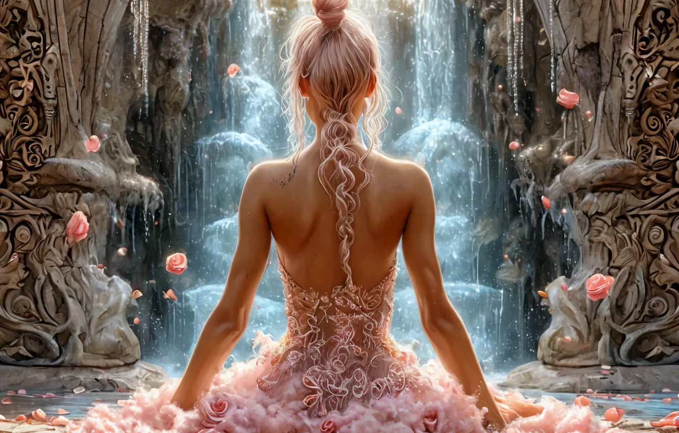 Photo wallpaper girl, flowers, blonde