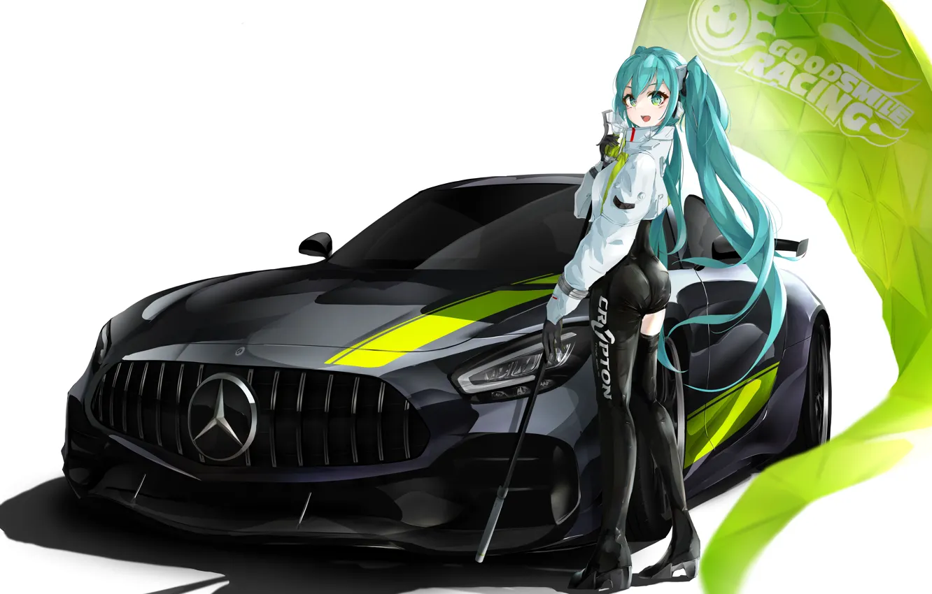 Photo wallpaper Girl, Anime, Art, Anime, Racing car, Racing car, Mercedes-AMG GT R Pro