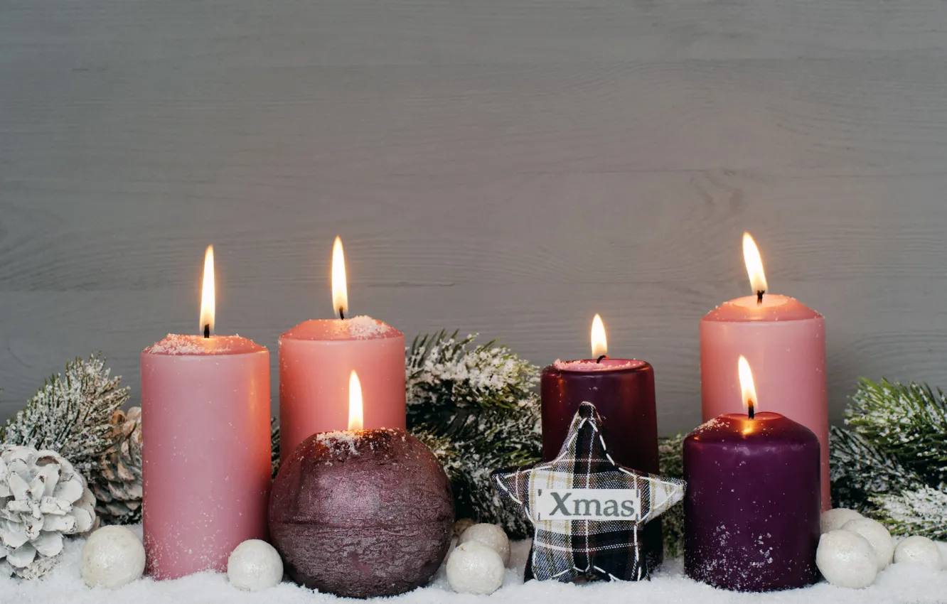 Photo wallpaper holiday, toy, new year, spruce, candles, Christmas mood
