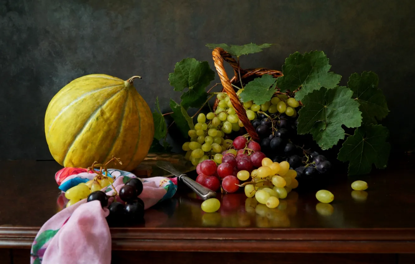 Photo wallpaper grapes, bunch, pumpkin, shawl