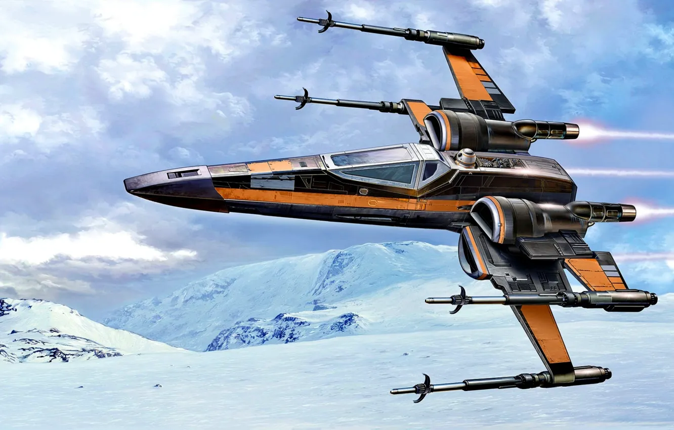 Photo wallpaper Star Wars, Fantastic, X-wing, space fighter, planet Hot