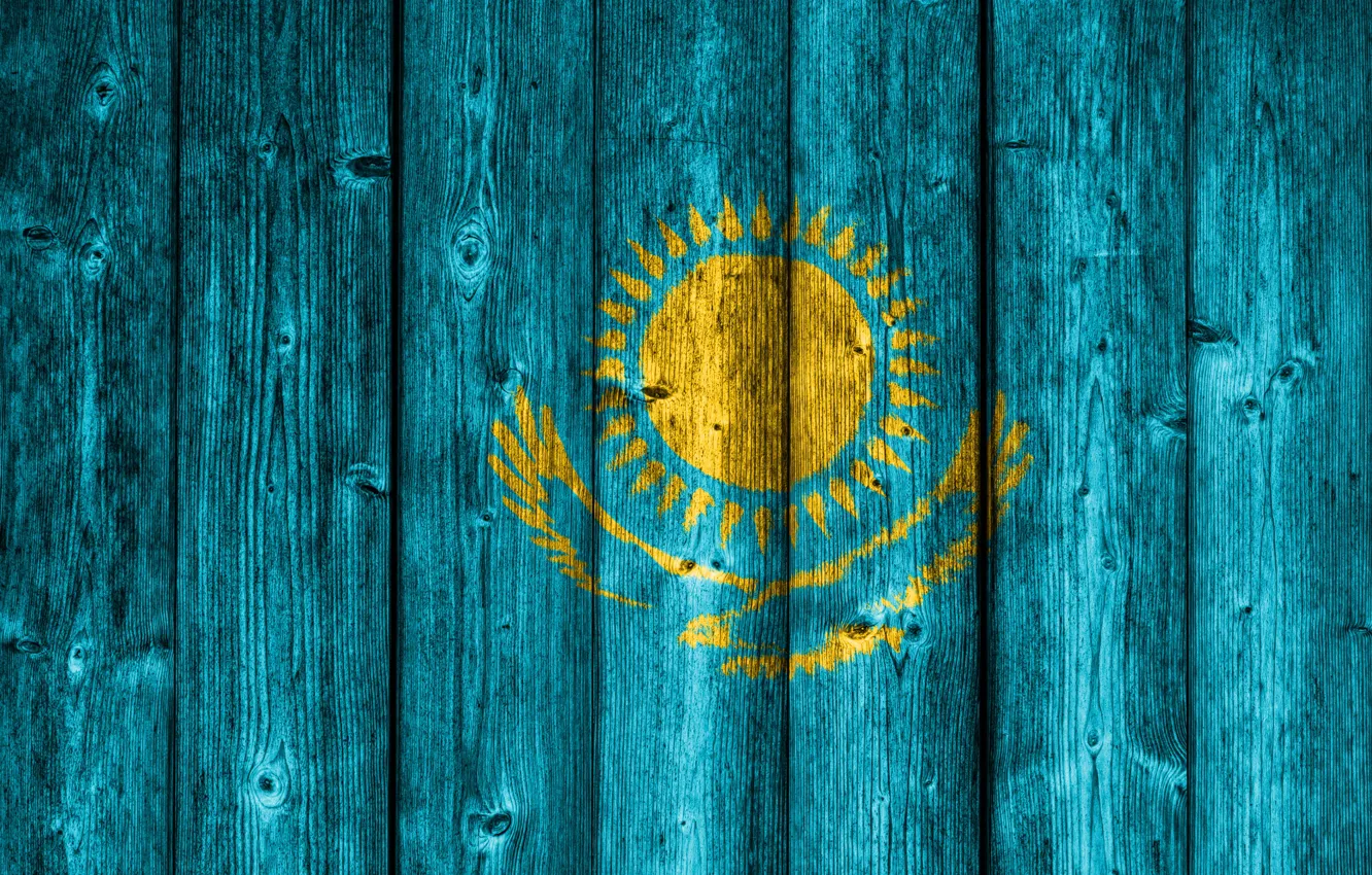 Photo wallpaper Eagle, Wood, Sun, Bird, Kazakhstan, Kazakh Flag, Flag Of Kazakhstan, Kazakh