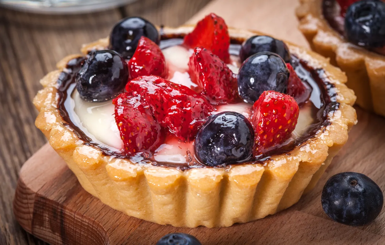 Photo wallpaper berries, blueberries, strawberry, basket, dessert, sweet, sweet, cream