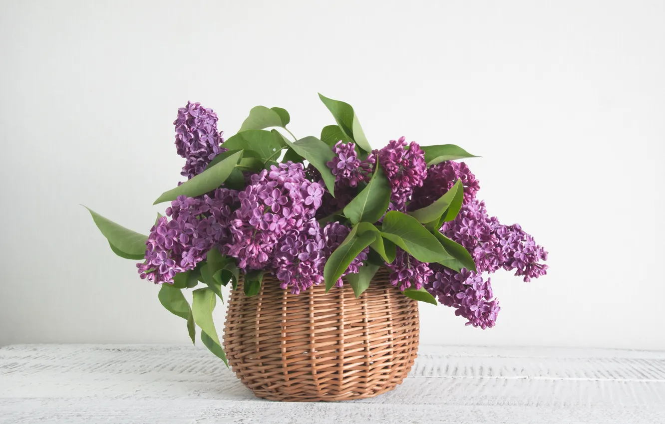 Photo wallpaper flowers, bouquet, basket, lilac