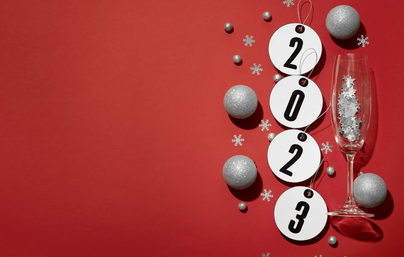 Photo wallpaper balls, snowflakes, round, silver, glass, new year, figures, mug