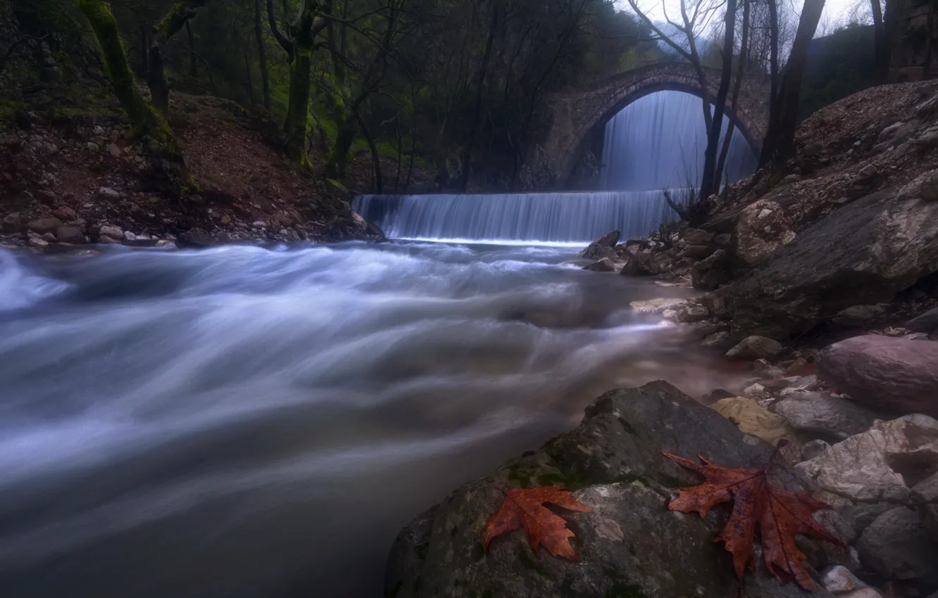 Photo wallpaper autumn, river, waterfall