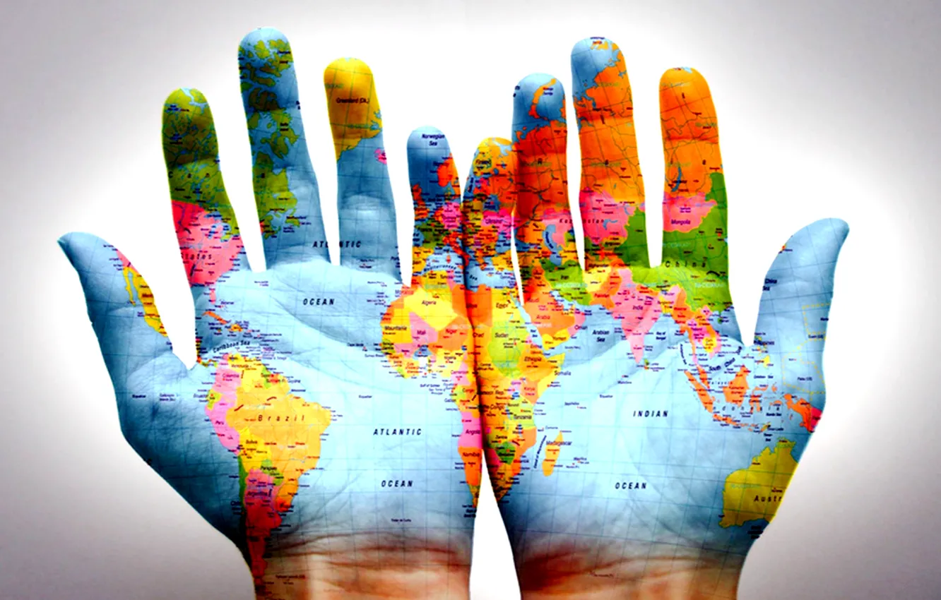 Photo wallpaper the world, color, map, hands, ldone