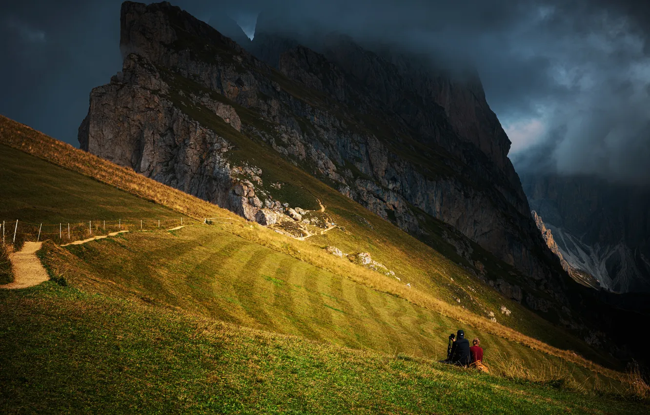Photo wallpaper grass, rocks, slope, hillside