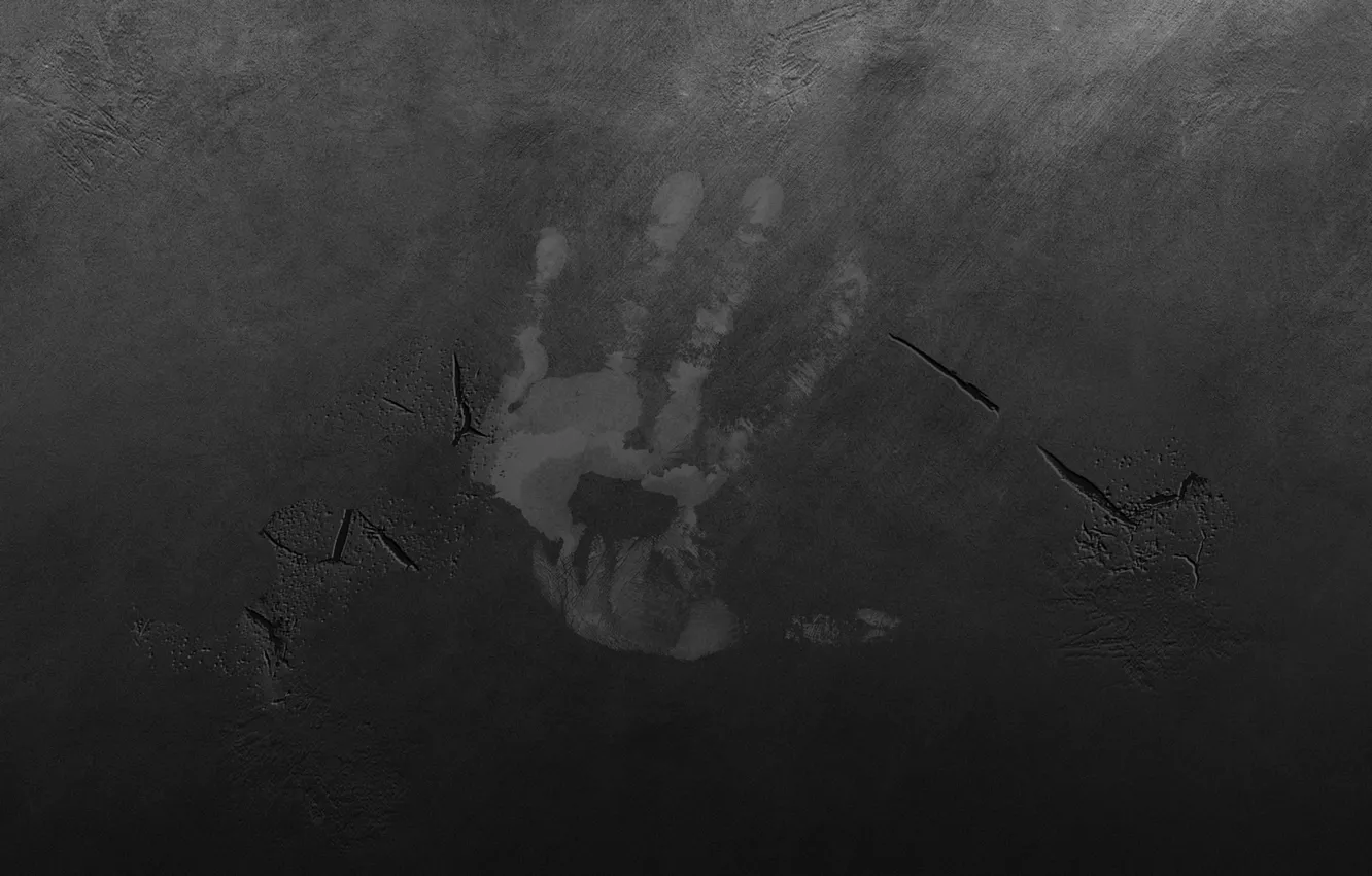 Photo wallpaper cracked, wall, scratches, palm, imprint