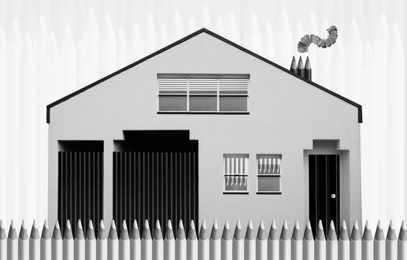 Photo wallpaper house, pencils, The Pencil House