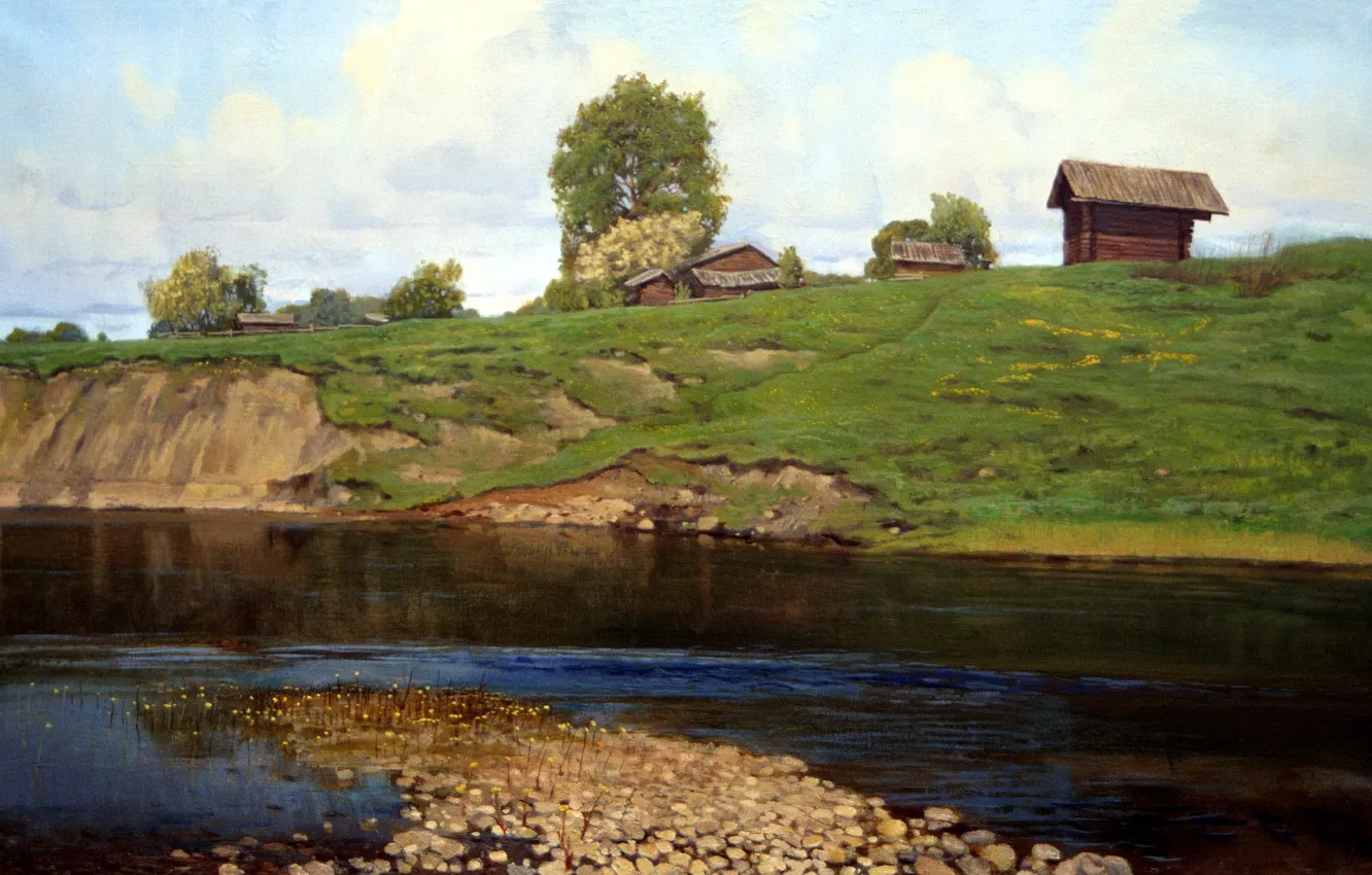 Photo wallpaper the sky, water, clouds, trees, landscape, river, shore, picture