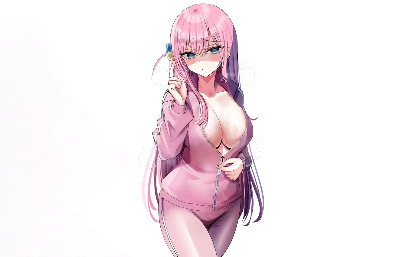 Photo wallpaper girl, sexy, cleavage, pink hair, long hair, boobs, anime, beautiful