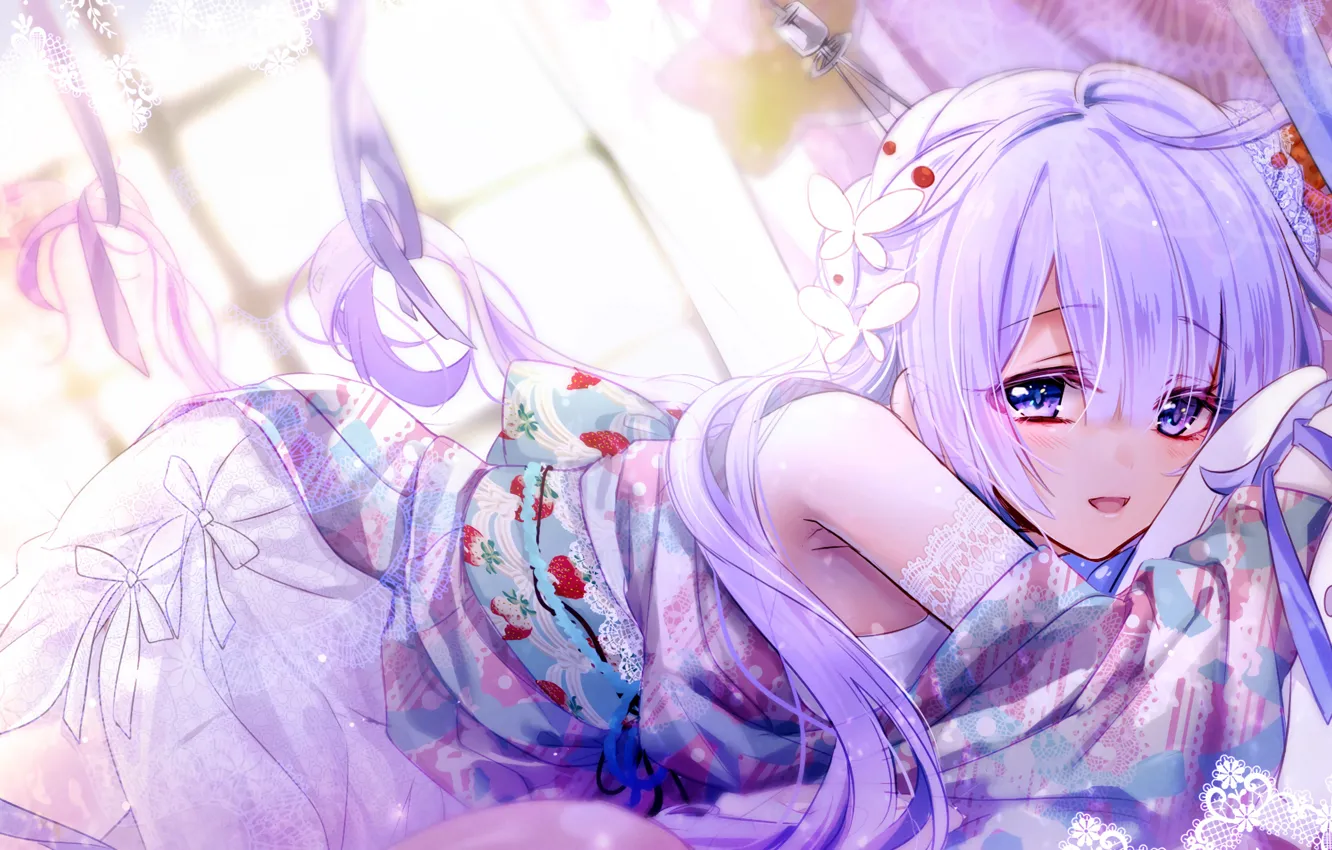 Photo wallpaper girl, sexy, long hair, dress, anime, beautiful, purple eyes, pretty